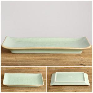이천도자기 발수청자 직사각 삼베 생선접시 그릇 식기 생선접시 사각접시 식기 한식기 이천도자기 한정식그