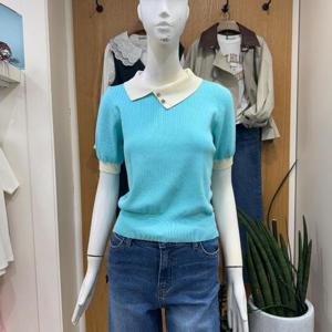 클리지 DP01 카라 투 버튼 반팔 니트 CP3WKT18