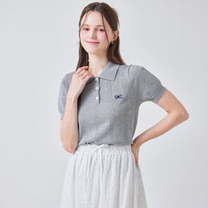 FOCUS  리본자수 꽈배기 카라 니트 PBBF5M1KT2171