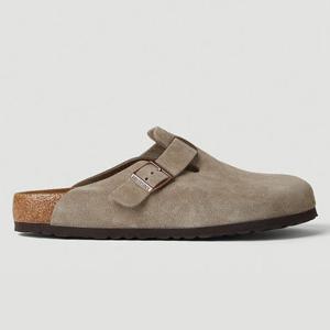 26 SS 버켄스탁 보스턴 사이드 로고 버클 레더 스웨이드 샌들 뮬 베이지 0560771