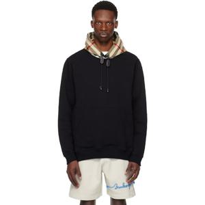 26 SS 버버리 남성 블랙 체크 후드 코튼 후드티 252376M202008