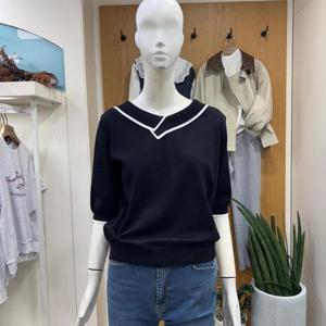 클리지 DP01 언발 페이크 카라 반팔 니트 CP3WKT22