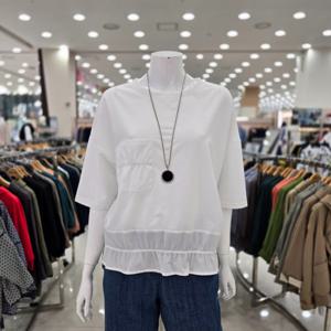 [벨라디터치]라운드넥 부분셔링 티블라우스 V3F2BL33_GN