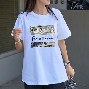 [나크21] 큐빅 포인트 골드 프린팅 티셔츠 NK52-TE-44