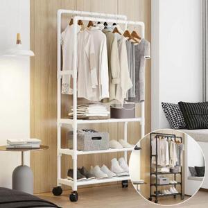 아트박스/예은 3단 선반 2단 행거 이동식 철제 스탠드 옷걸이