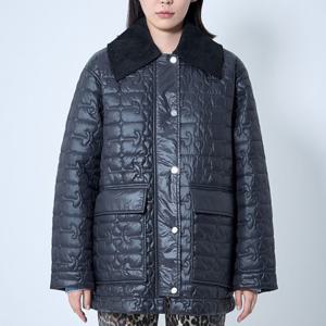 26 SS 가니 로고 모티프 올오버 퀼트 코듀로이 카라 쉘 자켓 블랙 W0343 252