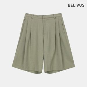 빌리버스 남자 버뮤다 슬랙스 뒷밴딩 투턱 와이드 반바지 BFLE002