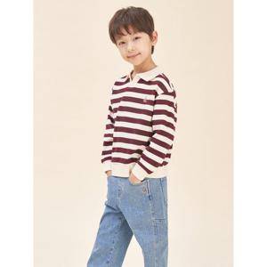 [TAG 79000원][빈폴키즈] 와플 스트라이프 칼라 스웨트 셔츠  와인 (BI5841U05Z)
