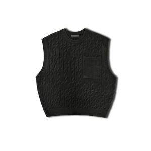 남자 케이블 포켓 라운드 니트 조끼 OF-VEA-Q011-블랙