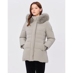 헤지스 여성 24FW 클리어런스스테디셀러폭스FUR덕다운 베이지 탈착 후드 하프 헤비다운 점퍼 WSJU4D109I1