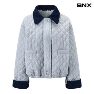 [비엔엑스]퀼팅 카라 크롭 스트링 집업 패딩 점퍼 (BX4JP017L0)