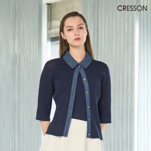 크레송 데님 믹스 크로쉐 니트가디건 C251B901A_25 (네이비)