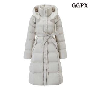 [지지피엑스]후드 하이넥 벨티드 퀼팅 롱 패딩 점퍼 (GPDJJ047D)