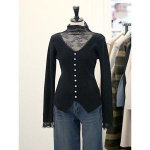 메종블랑쉬 세이브존03 레이스 배색 반목 슬림 니트 AGM254JSWB11A