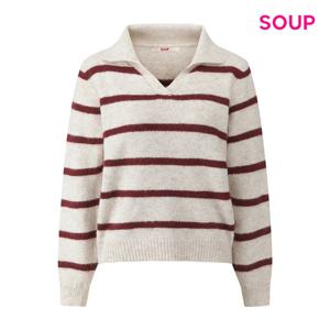 [숲]울 오픈 카라 스트라이프 니트 S5CLK17