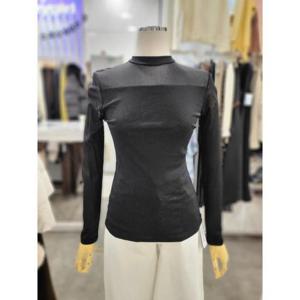 밸리걸 세이브존01 시스루 배색 모크넥 망사 긴팔 티셔츠 803760