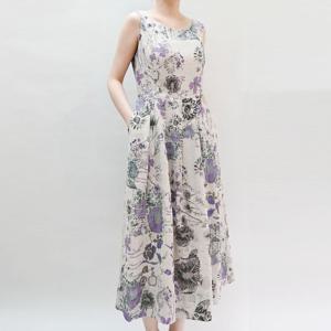 [비꼴리끄(여성)]린넨 프린트 민소매 원피스 B242WO3190