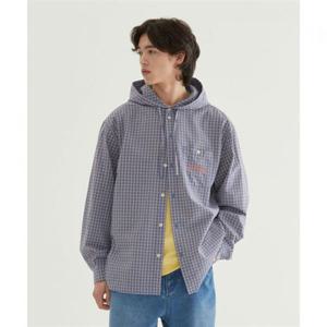 커버낫 아치 로고 후드 체크 셔츠 블루 392797