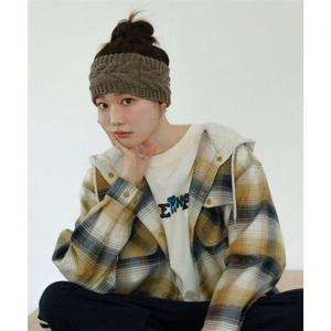 커버낫 [최윤지 ]오버핏 후디 체크 셔츠 Mustard 393135