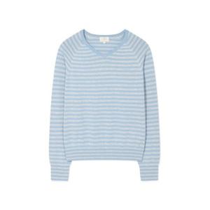 커버낫 우먼 스트라이프 브이넥 니트 스카이블루 392759