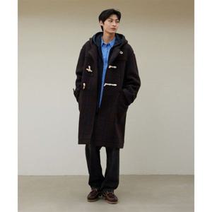 커버낫 체크 후드 더플 코트 초콜릿 394256