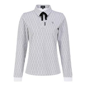 파리게이츠골프긴팔티 PQS 521D3TO203_GY 여성 탈착 리본 로고 스트라이프 칼라 티셔츠