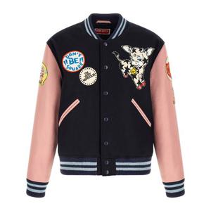 겐조 콘트라스팅 슬리브 배지 울 재킷 FG55BL1839ON 76