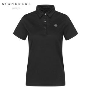 [세인트앤드류스] 여성 크로싱 로고 자가드 반팔 티셔츠 821C2TS058_BK