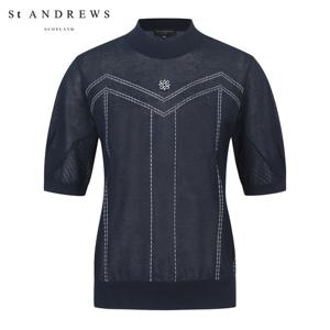 [세인트앤드류스] 여성 페이크 스티치 메쉬 반팔 니트 821C2SR175_NA