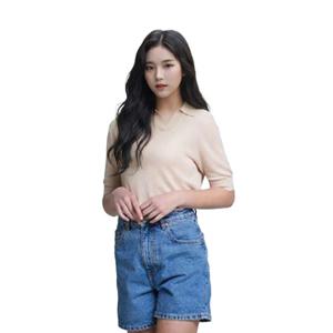 골피아 LX21SNT4W_PBE 여성 클래식 오픈 카라 반팔 니트 셔츠