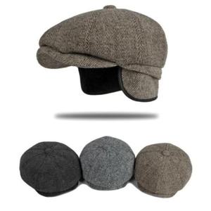 신사모자 남성 겨울모자 귀달이 일체형 체크 헌팅캡