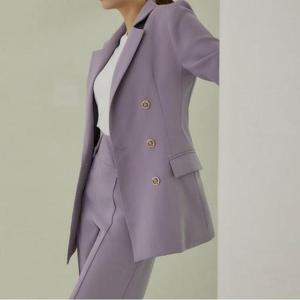 [바이어스]라인 카라넥 여성 정장 금장 더블 하프 자켓 (9940910