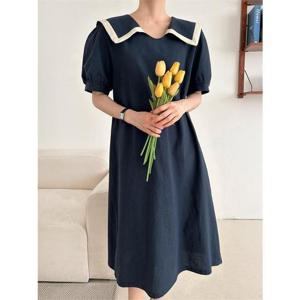 [바이어스]린넨 반팔 사각 카라 세라 루즈핏 롱 원피스 (9920593