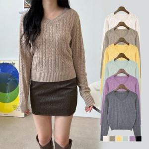 [깨비몰][깨비몰] 여성 슈슈 브이넥 꽈배기 캐시 니트/국내생산