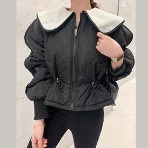 [바이어스]카라넥 퀼팅 스트링 핀턱 크롭 패딩 집업 점퍼 자켓 (