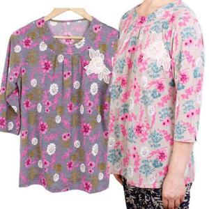 [할마마마][할마마마] 핀턱라운드칠부티셔츠 봄여름할머니라운드