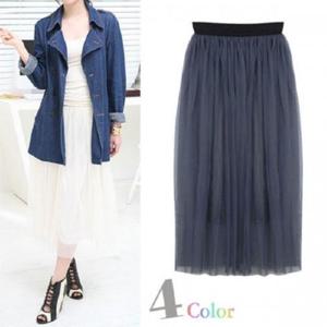 [깨비몰][깨비몰] 여성 베이직 주름치마 망사 롱스커트 롱치마 (