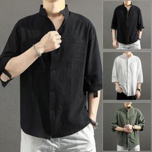 [깨비몰][깨비몰] 남자 여름 베이직셔츠 심플 캐주얼 롤업 셔츠