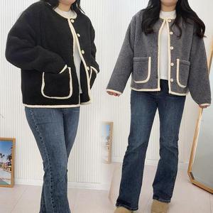 [강물처럼]위쉬몰 DL 랍바버튼배색뽀글자켓(K780H312) 빅사이즈