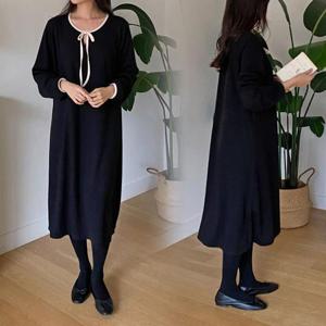 [강물처럼]위쉬몰 BS 에리리본배색블랙원피스(O832H312) 빅사이