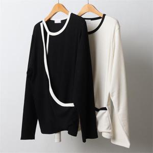 [강물처럼]빅사이즈사랑해요 J294L210 배색라인랩긴팔티셔츠 CH