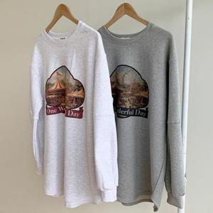 [강물처럼]빅사이즈프린팅티 U094L503 원더풀나염박시맨투맨티 M