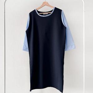 [강물처럼]빅사이즈배색원피스 U083L503 샐리프릴배색소매원피스