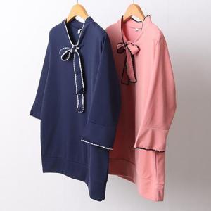 [강물처럼]빅사이즈루즈타이티 D282L503 리본프릴반팔티셔츠 MN