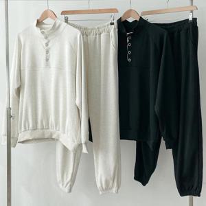 [강물처럼]빅사이즈아일세트 U120L503 테이프카라팬츠투피스 GO