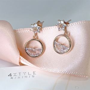 [폭스타일] [925 Silver] 눈꽃 드롭 라운드 귀걸이