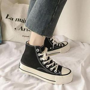 여성운동화 여성 키높이 캔버스화 스니커즈 하이탑 운동화 4.5cm