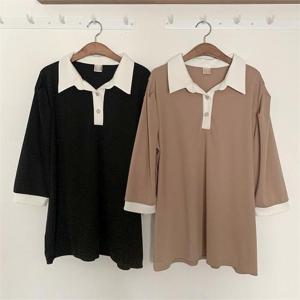 [강물처럼]빅사이즈사랑해요 K355L209 배색카라버튼7부티셔츠 GO