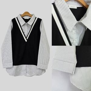 [강물처럼]아이우먼 가비브이배색카라셔츠 BST895M504 빅사이즈