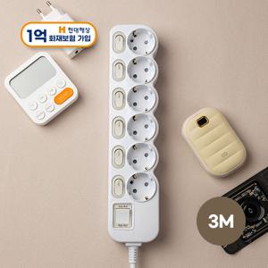 [알파] 이코노믹 안전 멀티탭 개별스위치 6구 3M